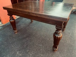 Antique French Dark Oak Parquet Top Chippendale Draw-Leaf Table