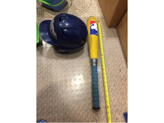 Kids baseball softball helmet and bat and ball Frisbee